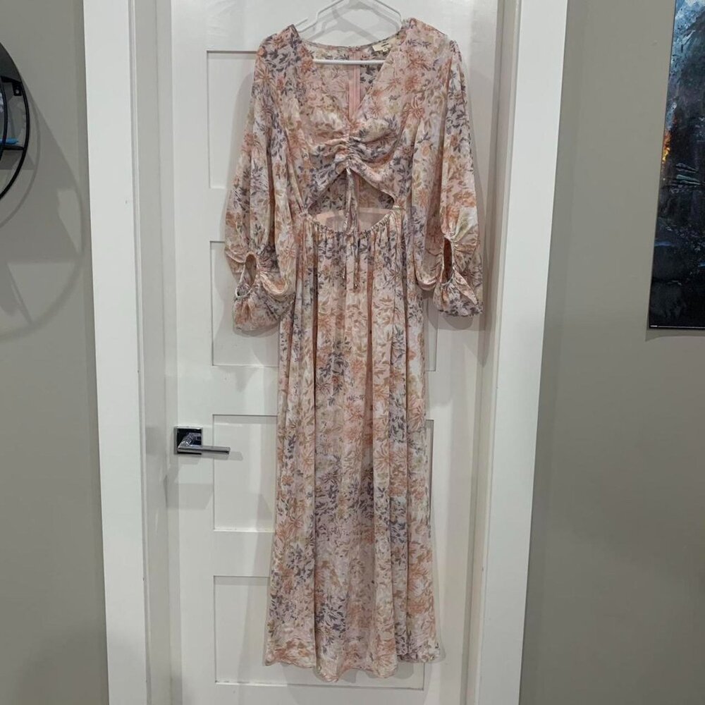 peach floral front cutout maxi dress